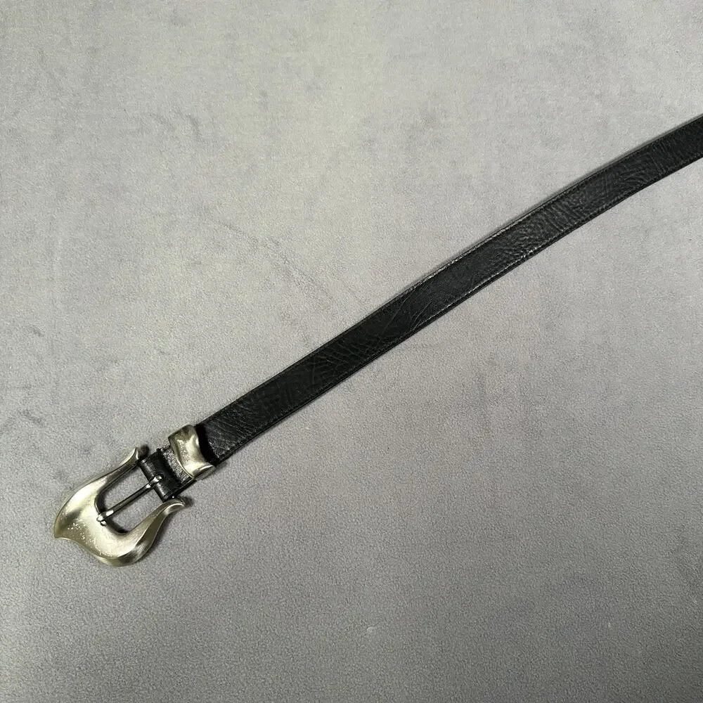 VTG MZ Accessories Genuine Leather USA Made Silver Western Buckle Classic Belt